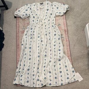 NWT Nobody’s Child white and blue floral cotton midi dress